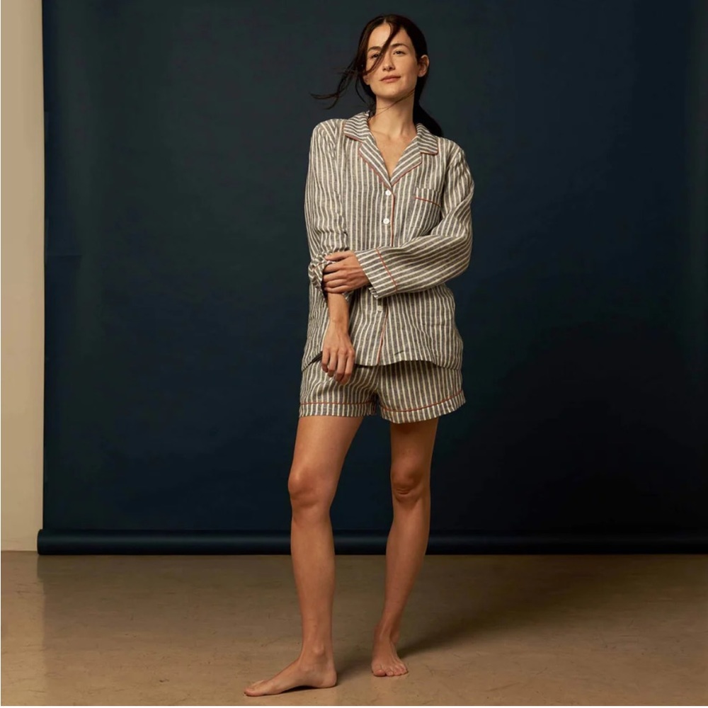Piglet in Bed Linen shorts in Midnight Stripe